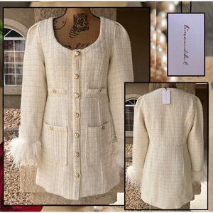 Line & Dot Kinzie Mini Ivory Feather Embellishment Dress Size M NEW